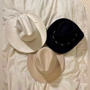Women’s Western Cowboy Hat Trio – Black, White, and Beige